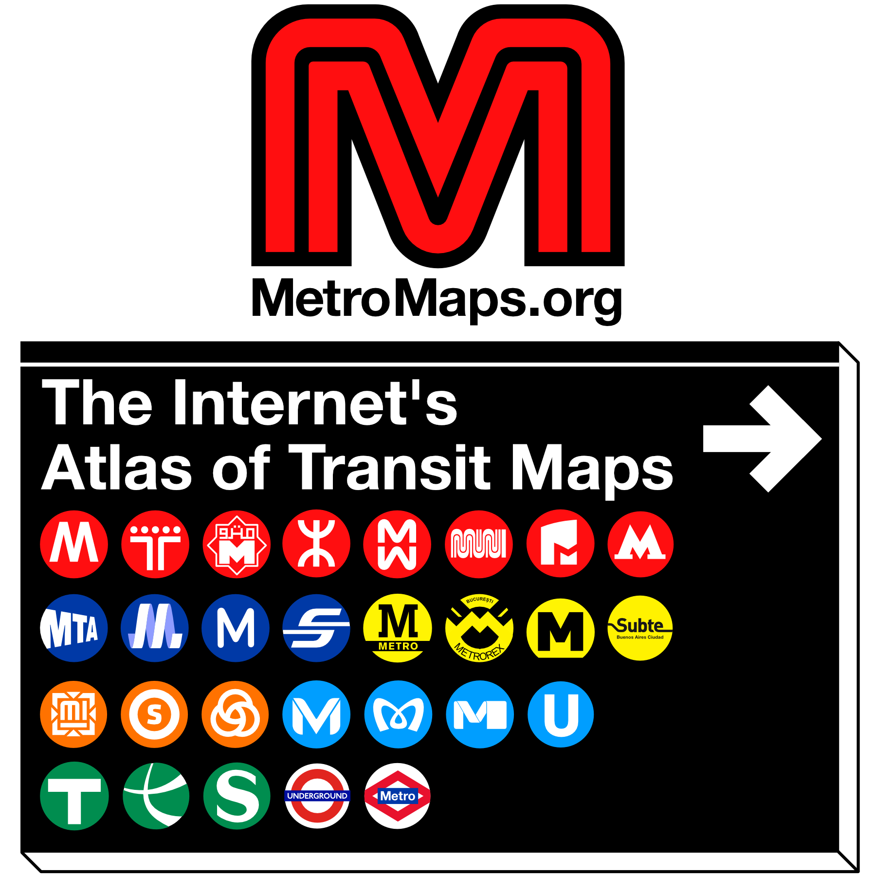 MetroMaps.org home page intro with Transit Maps logo on top of a Vengelli style subway sign board
